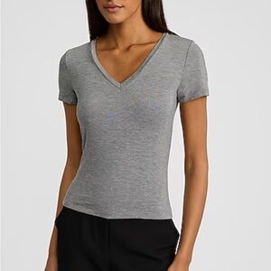 Express Heather Gray V-Neck Short Sleeve Top